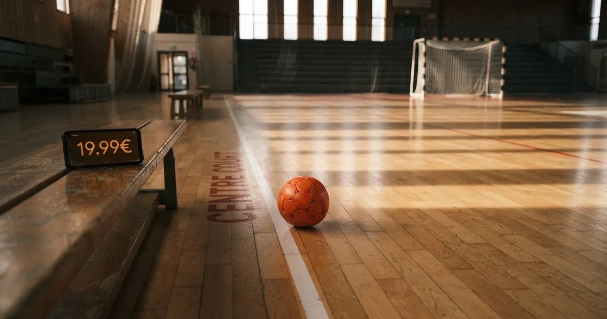Un balón en el punto central de un campo de césped a la luz de la mañana