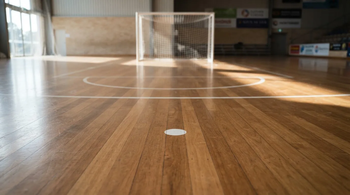 Una sala de tribunal vacía con bancos de madera a la luz de la mañana